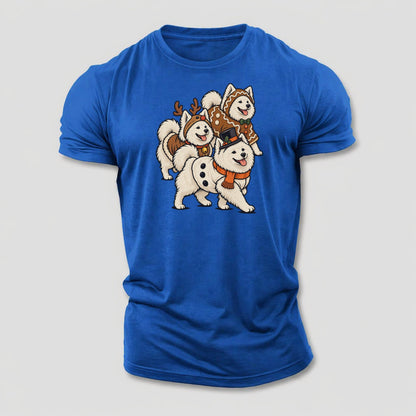 3 Samoyeds In Halloween Costumes Hdp 36 Parade Lineup Halloween Dog Parade Cotton T-Shirt – Royal Blue