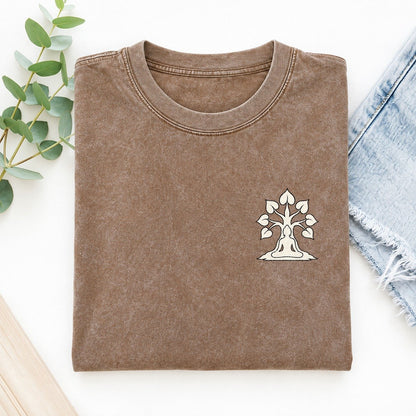 Bodhi Meditation Left Chest Vintage T-shirt – Brown