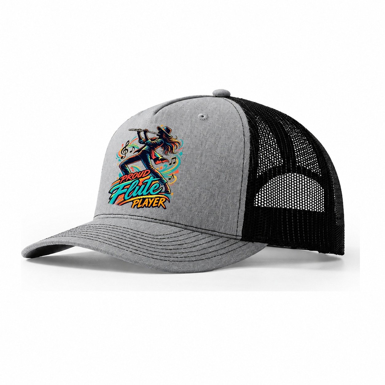 Proud Flute Player Music Instruments Trucker Hat – Sport Grey Black