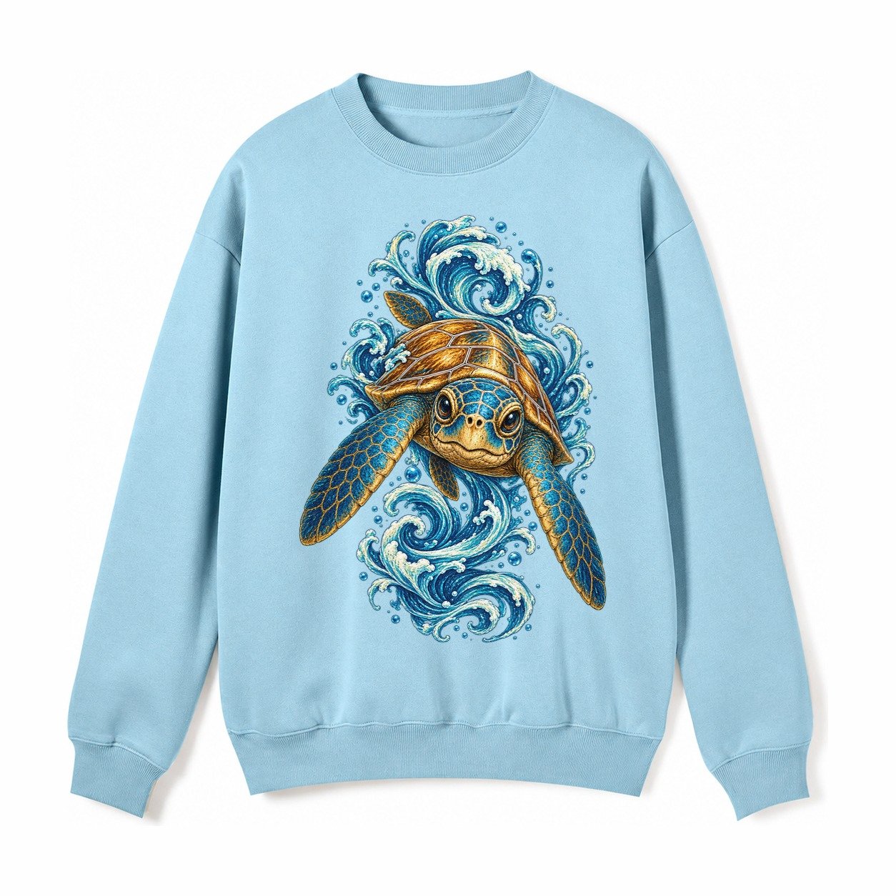 Ornate Sea Turtle Fleece Sweatshirt – Light Blue