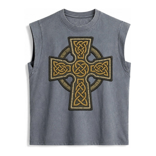 Celtic Cross Vintage Washed Tank – Grey