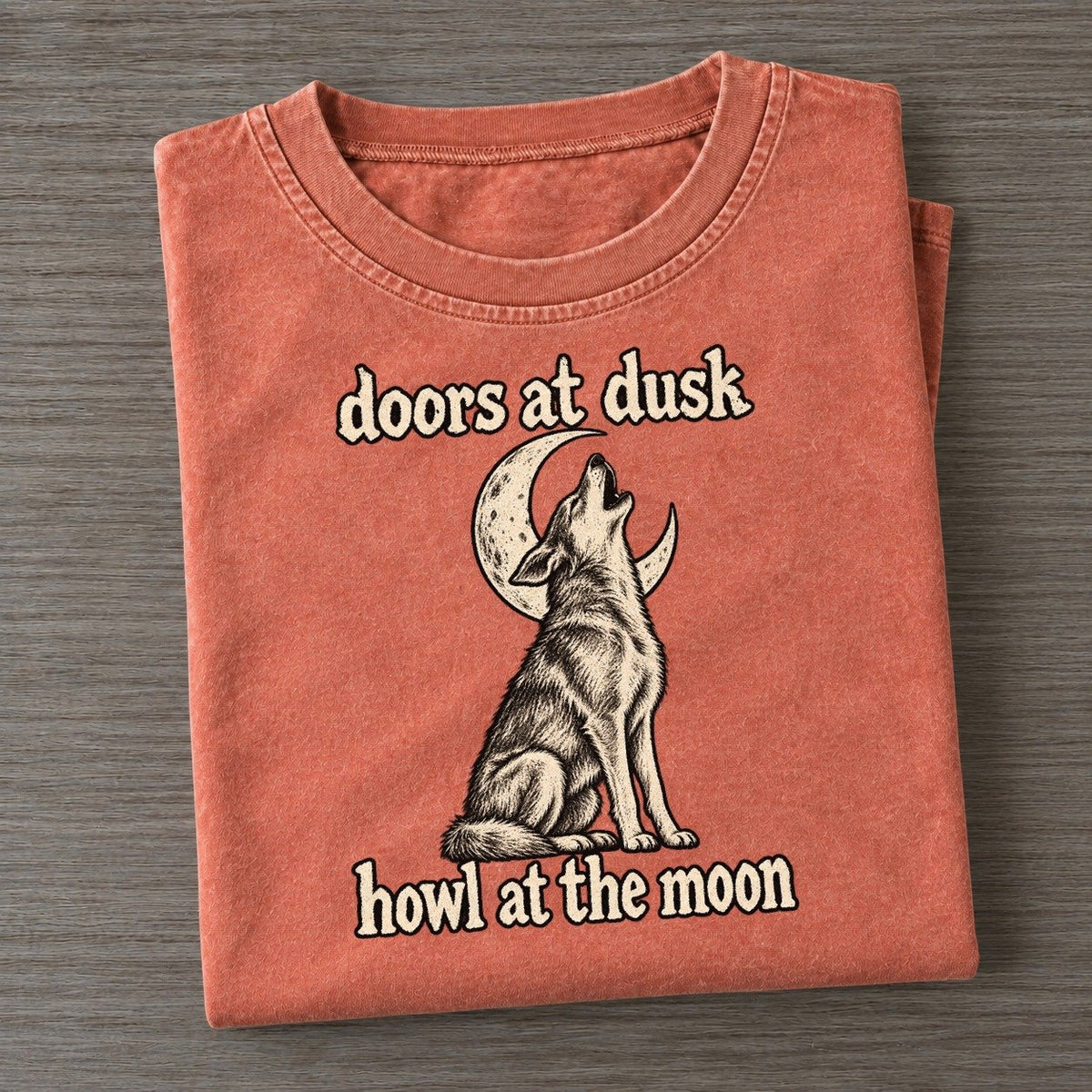 A Coyote Lean Mixed Breed Sitting Upright With Its Head Thrown Back In A Howl Bark For Me Vintage T-shirt – Terracotta