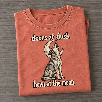 A Coyote Lean Mixed Breed Sitting Upright With Its Head Thrown Back In A Howl Bark For Me Vintage T-shirt – Terracotta