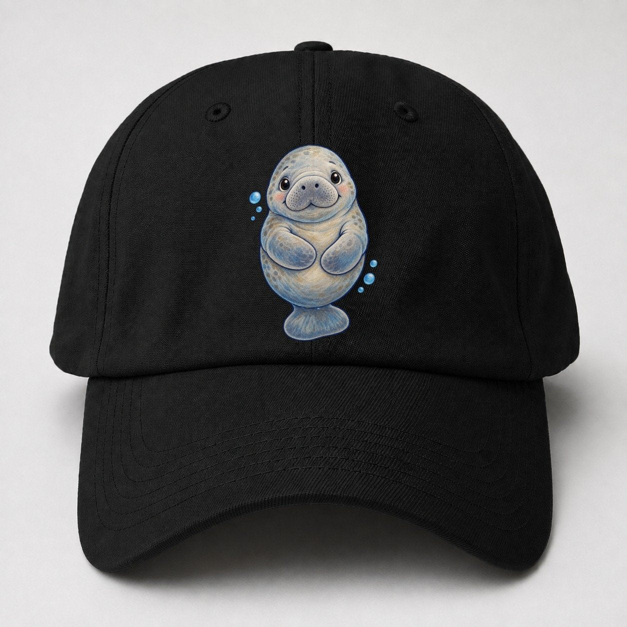 Manatee Front Flipper Hug Sea Sprite Baseball Cap – Black
