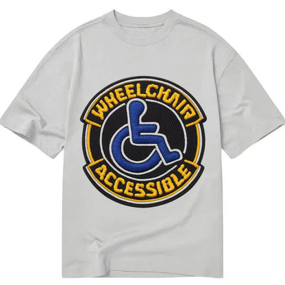 Embroidered Patch Design Wheelchair Accessible Accessibility Classic T-shirt – Grey