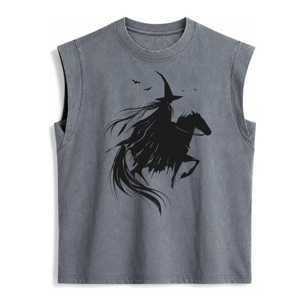 Witch On Horse Vintage Washed Tank – Grey
