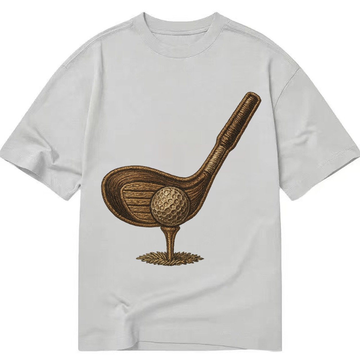 Golf Club And Ball Vintage Wood Driver With Dimpled Ball On Classic T-shirt – Grey
