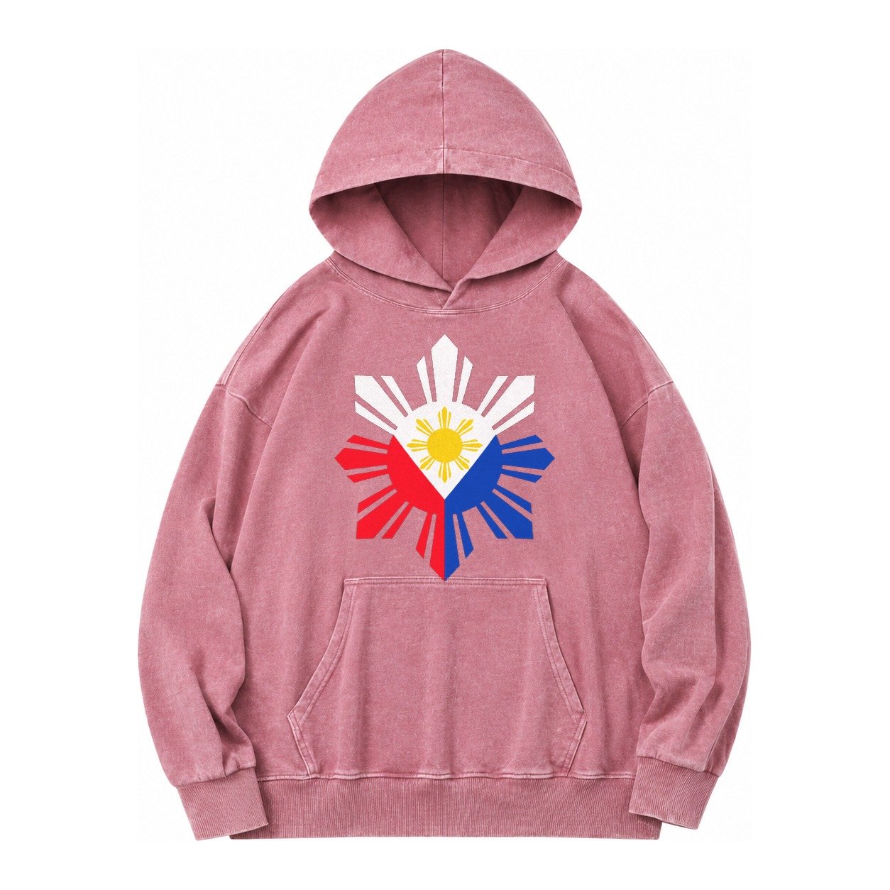 Philippines Iconic Sun And Stars Vintage Washed Hoodie – Dusty Rose