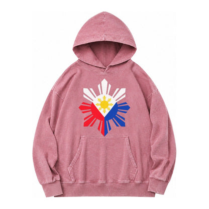 Philippines Iconic Sun And Stars Vintage Washed Hoodie – Dusty Rose