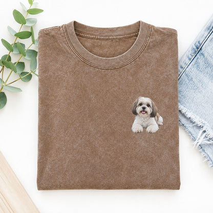 Shih Tzu Lying Down Left Chest Vintage T-shirt – Brown