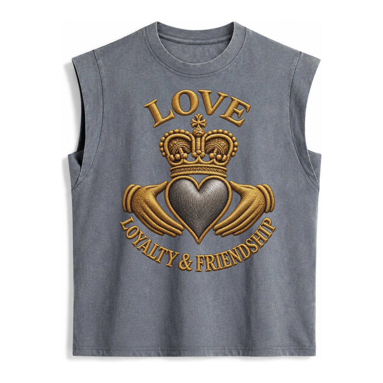 Claddagh Symbol Vintage Washed Tank – Grey