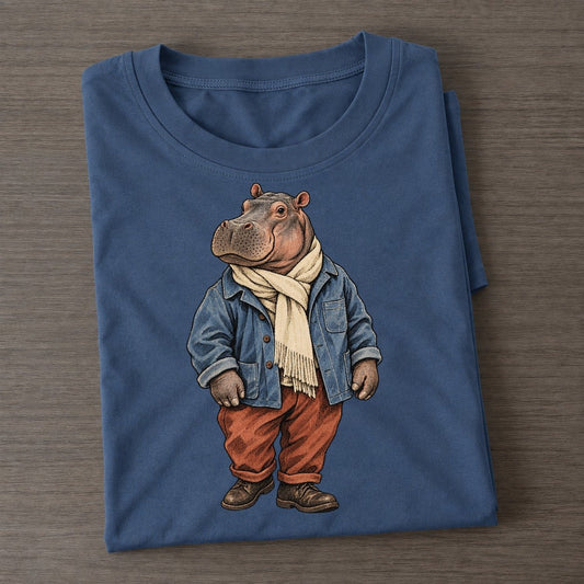Hippopotamus Wardrobe Portrait Wild Wardrobe Portraits Classic T-shirt – Twilight Navy