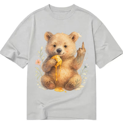 Chubby Bear Cub Eating Dripping Honey Sticky Paw Up With Mid Classic T-shirt – Grey