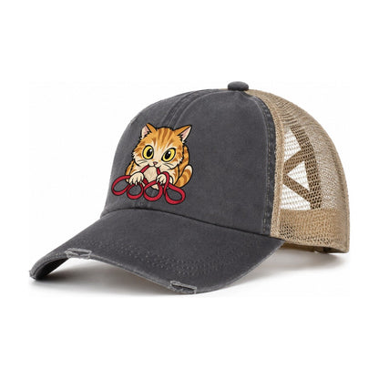 The Floss Bandit Needlework Women's Ponytail Trucker Hat – Charcoal Khaki