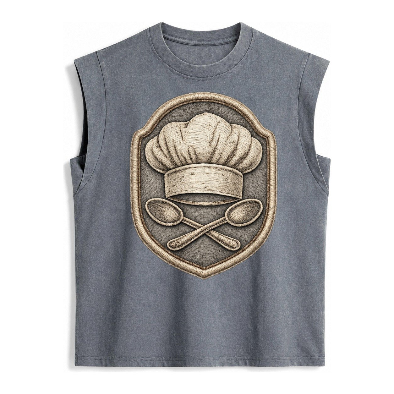 Cooking Chef Hat Toque Blanche With Crossed Spoons In Vintage Washed Tank – Grey
