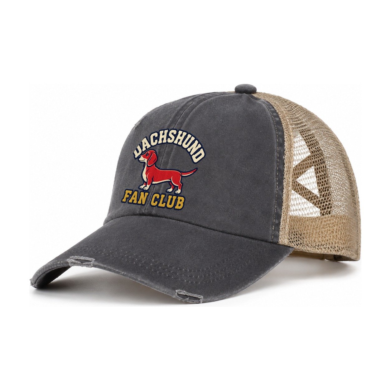 Dachshund Fan Club Women's Ponytail Trucker Hat – Charcoal Khaki