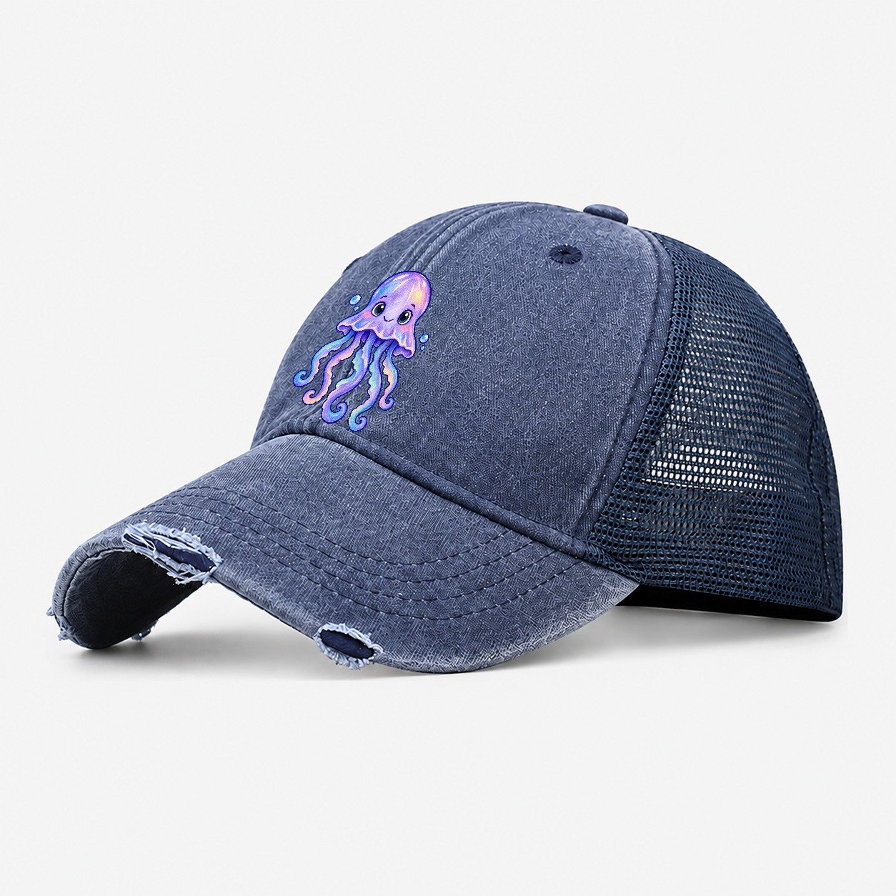 Jellyfish Front Glow Sea Sprite Washed Trucker Hat – Navy