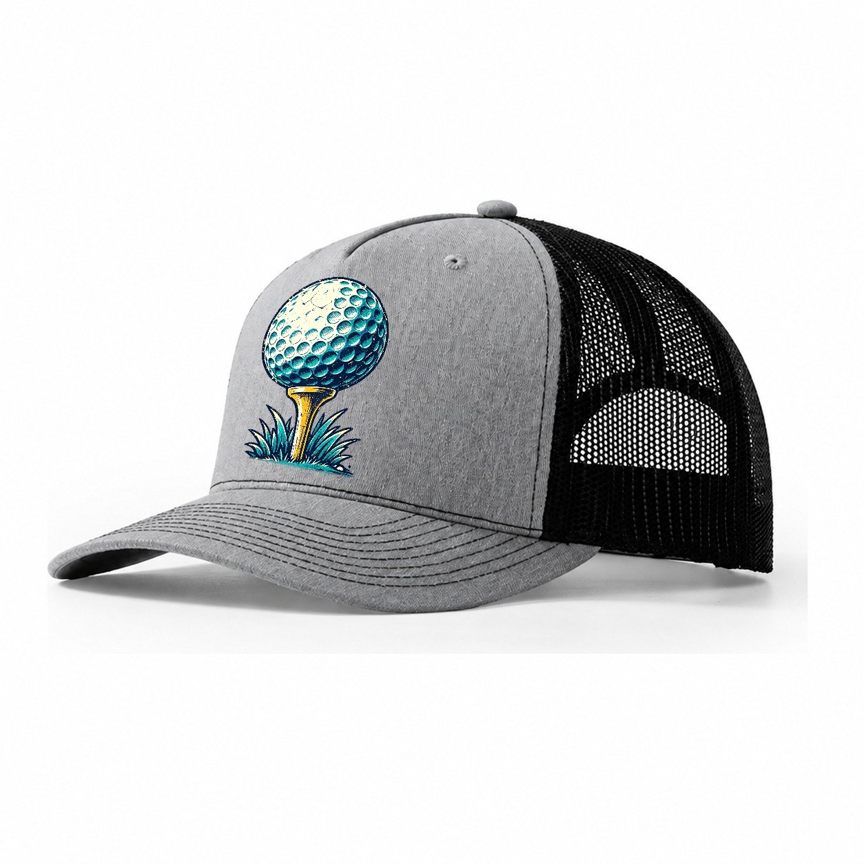 Tee And Ball Mark Golf Life Trucker Hat – Sport Grey Black