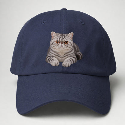 Exotic Shorthair Reclining Paws Forward Realistic Cat Portrait Baseball Cap – Twilight Navy
