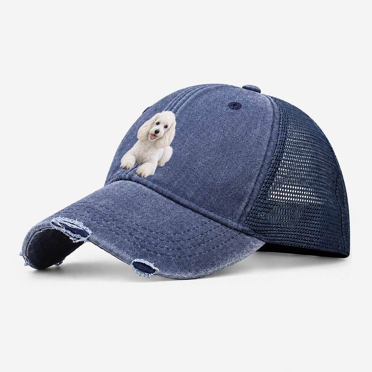 Poodle Lying Down Top Breeds Washed Trucker Hat – Navy
