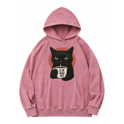 Is He Dead Yet Cat Vintage Washed Hoodie – Dusty Rose