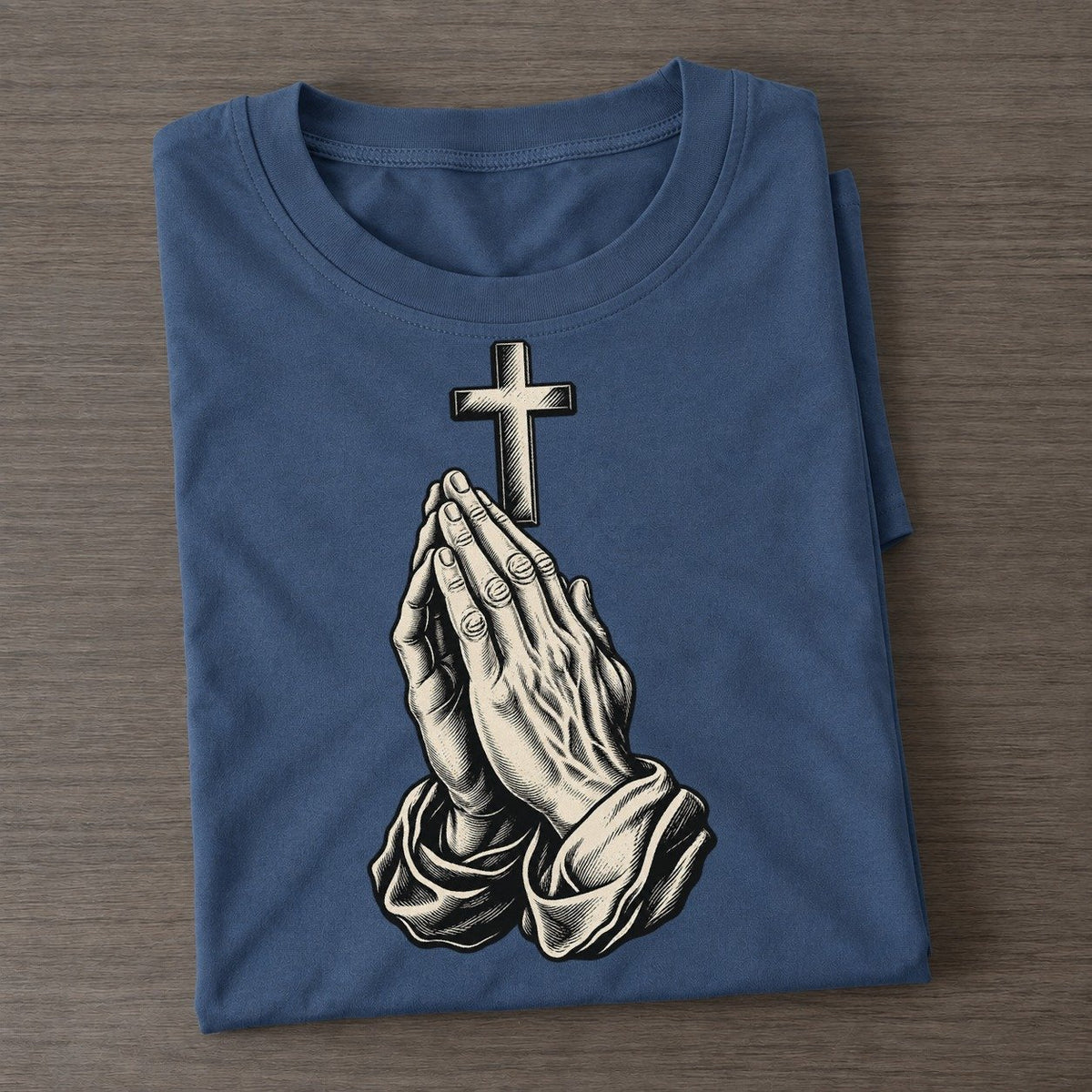 Christian Prayer Hands And Cross World Faiths Ink Figures Classic T-shirt – Twilight Navy