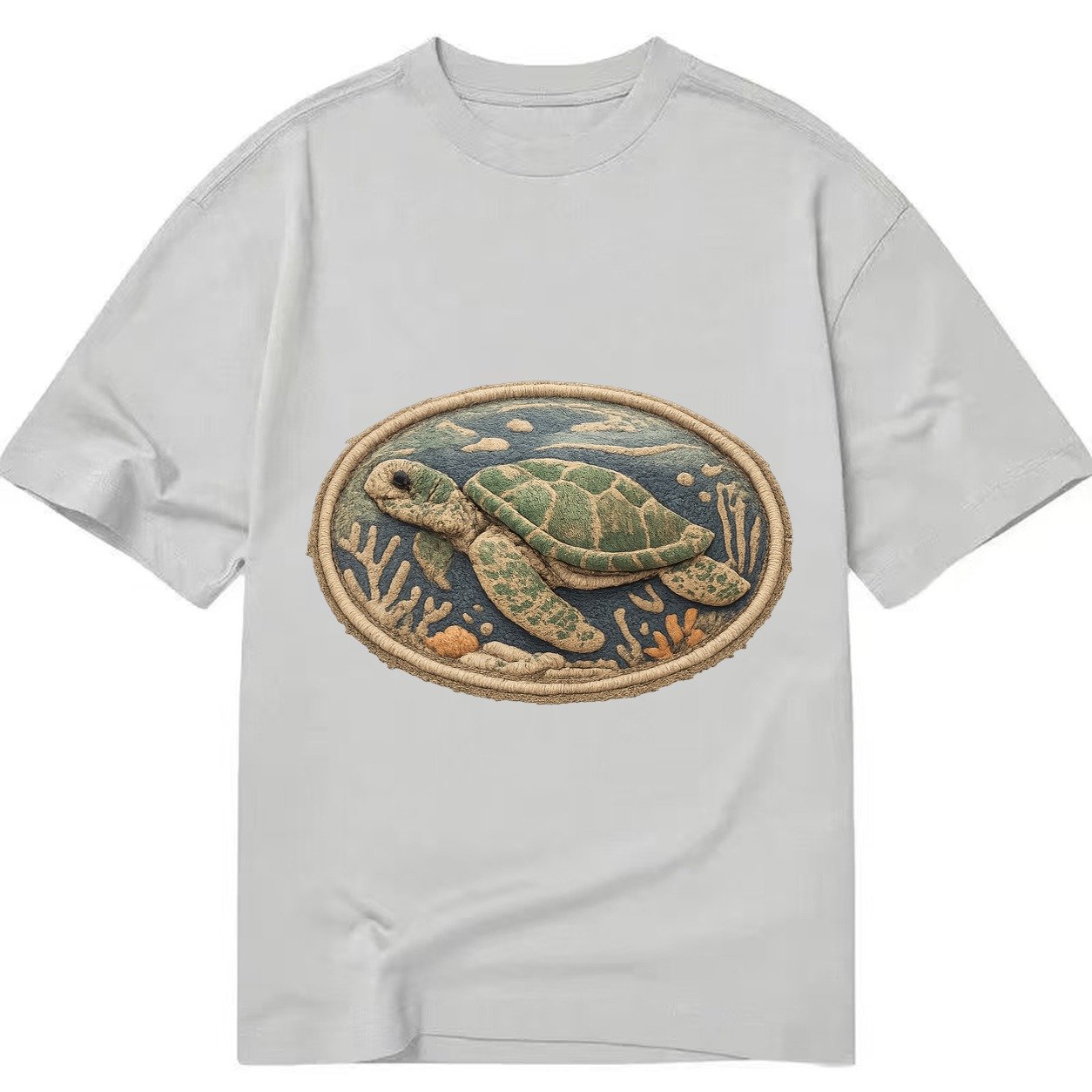 Embroidered Patch Design Sea Turtle Swimming Turtle In Green Classic T-shirt – Grey