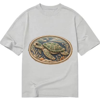 Embroidered Patch Design Sea Turtle Swimming Turtle In Green Classic T-shirt – Grey