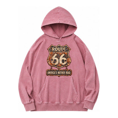 Route 66 Weathered Vintage Washed Hoodie – Dusty Rose