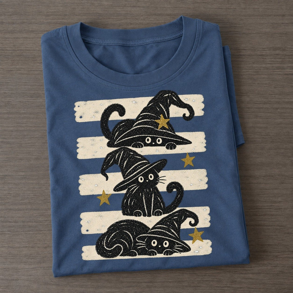 Chalk Witch Cats Night Stripes Classic T-shirt – Twilight Navy