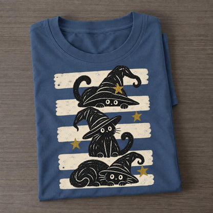 Chalk Witch Cats Night Stripes Classic T-shirt – Twilight Navy