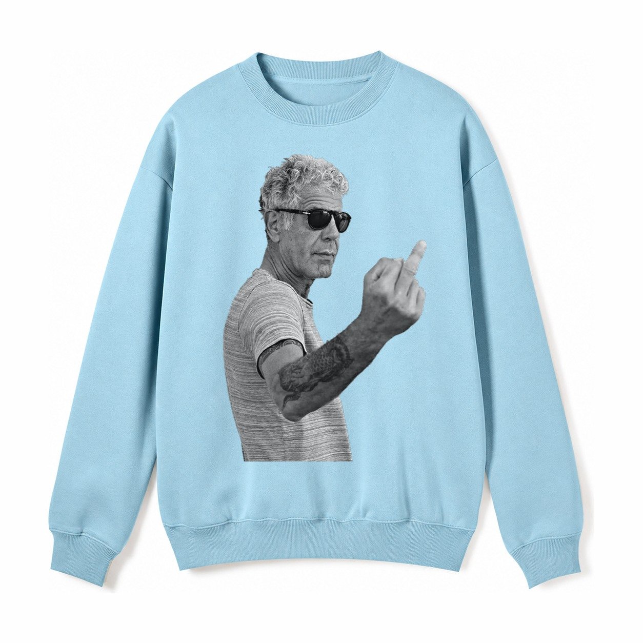 Anthony Bourdain Middle Finger Fleece Sweatshirt – Light Blue