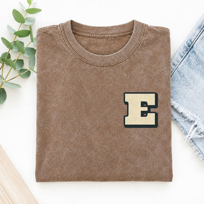 Initial E Left Chest Vintage T-shirt – Brown