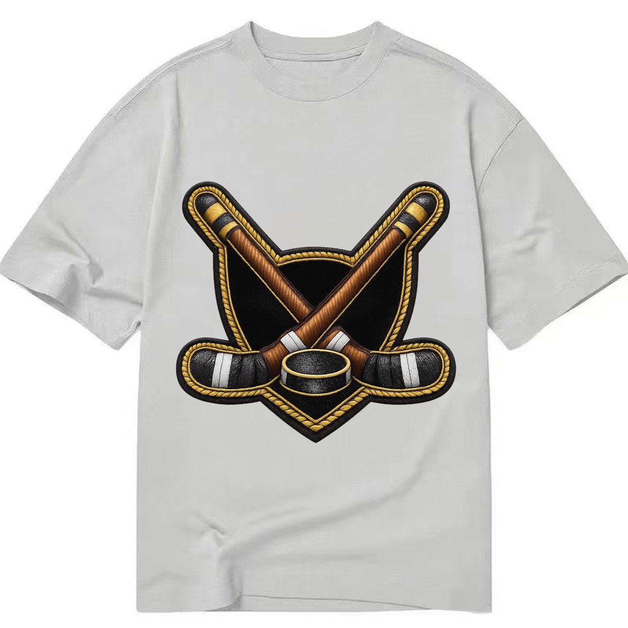 Embroidered Patch Design Hockey Crossed Sticks Ice Hockey St Classic T-shirt – Grey
