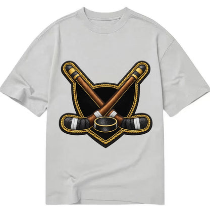 Embroidered Patch Design Hockey Crossed Sticks Ice Hockey St Classic T-shirt – Grey