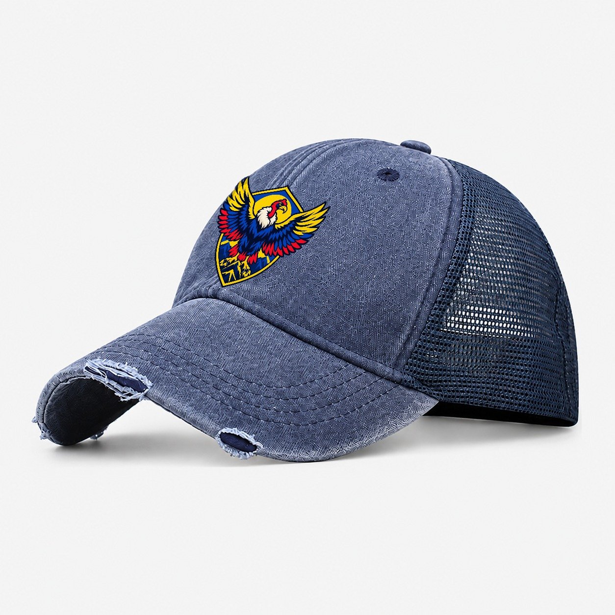 Colombia Minimal Emblem Country Logos Washed Trucker Hat – Navy