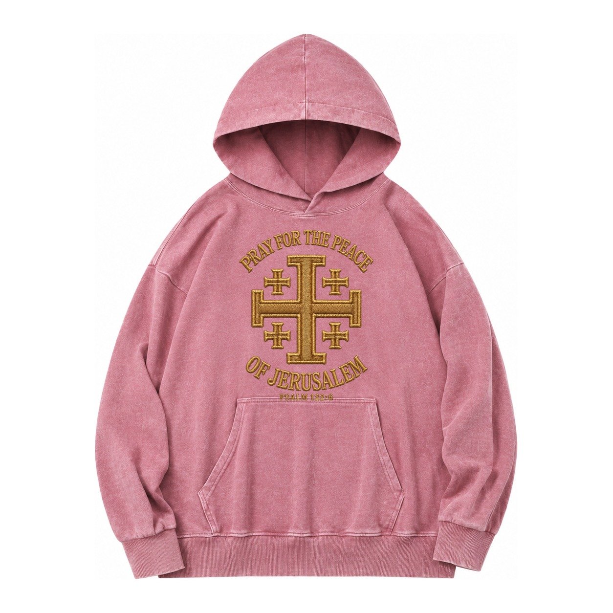 Jerusalem Cross Vintage Washed Hoodie – Dusty Rose