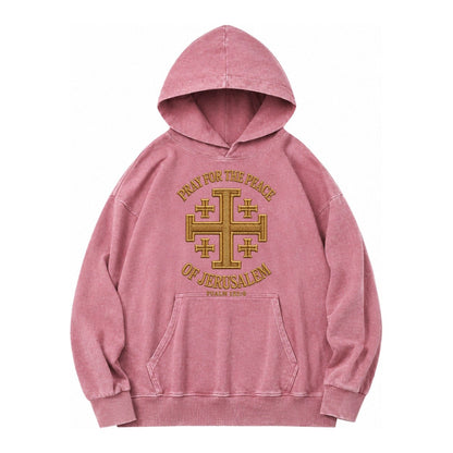 Jerusalem Cross Vintage Washed Hoodie – Dusty Rose