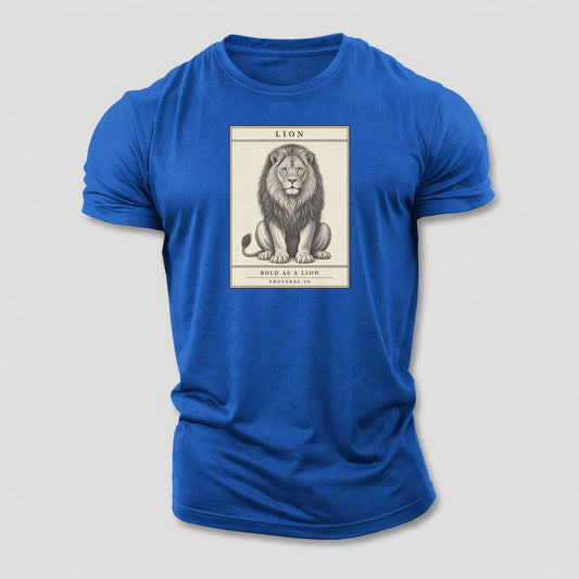 Lion Specimen Plate Creature Canticle Cotton T-Shirt – Royal Blue