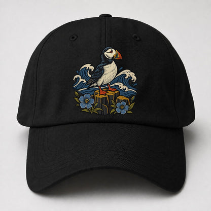 Causeway Coast Puffin And Flax Flowers Uk Culture Heritage Baseball Cap – Black