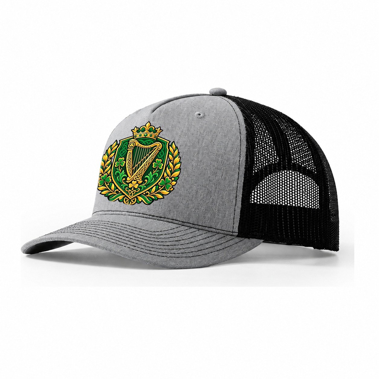 Ireland Heraldic Crest Country Logos Trucker Hat – Sport Grey Black