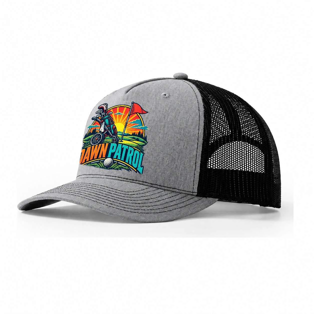 Dawn Patrol Golf Life Trucker Hat – Sport Grey Black