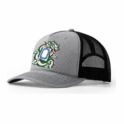 White Dragon Mahjong Game Night Trucker Hat – Sport Grey Black