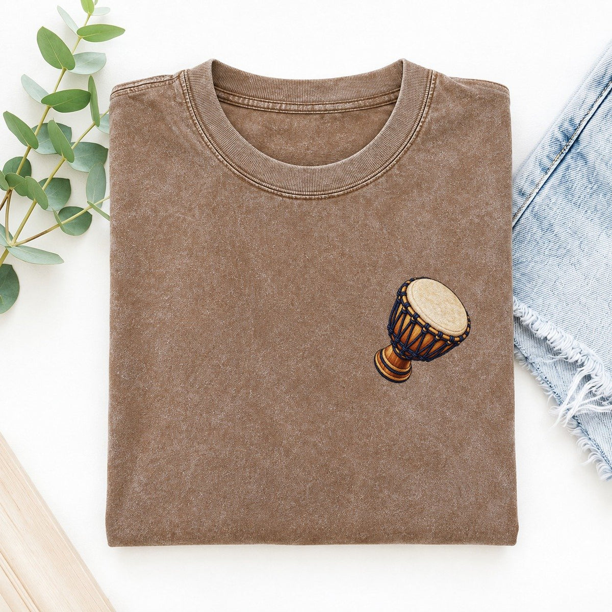 Djembe Rope Goblet Left Chest Thread Signatures II Left Chest Vintage T-shirt – Brown