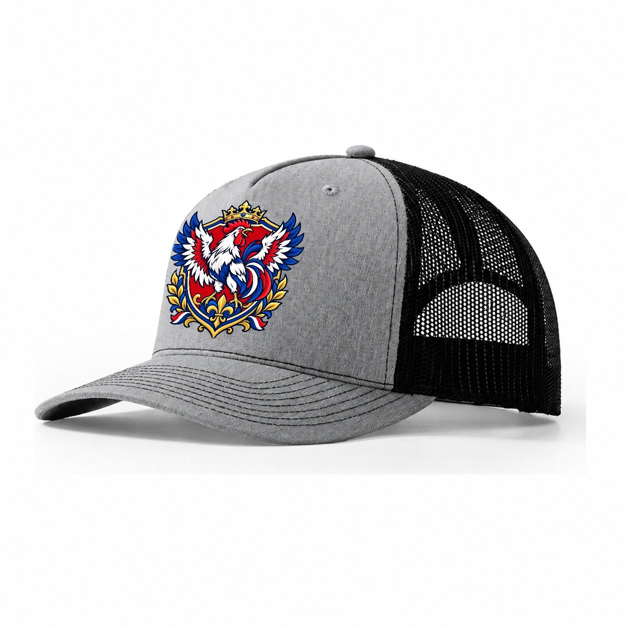 France Heraldic Crest Country Logos Trucker Hat – Sport Grey Black