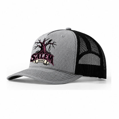 Salem Sixteen Ninety Two Witch Magic Trucker Hat – Sport Grey Black
