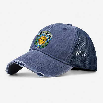 Argentina Retro Badge Country Logos Washed Trucker Hat – Navy