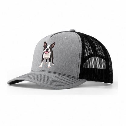 Boston Terrier Standing Top Breeds Trucker Hat – Sport Grey Black