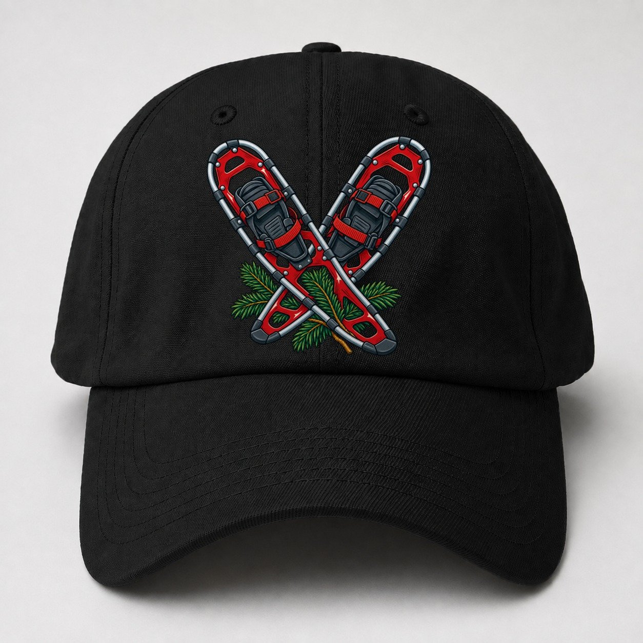 Modern Aluminum Snowshoes And Balsam Bough Canada Cultural Icons Baseball Cap – Black