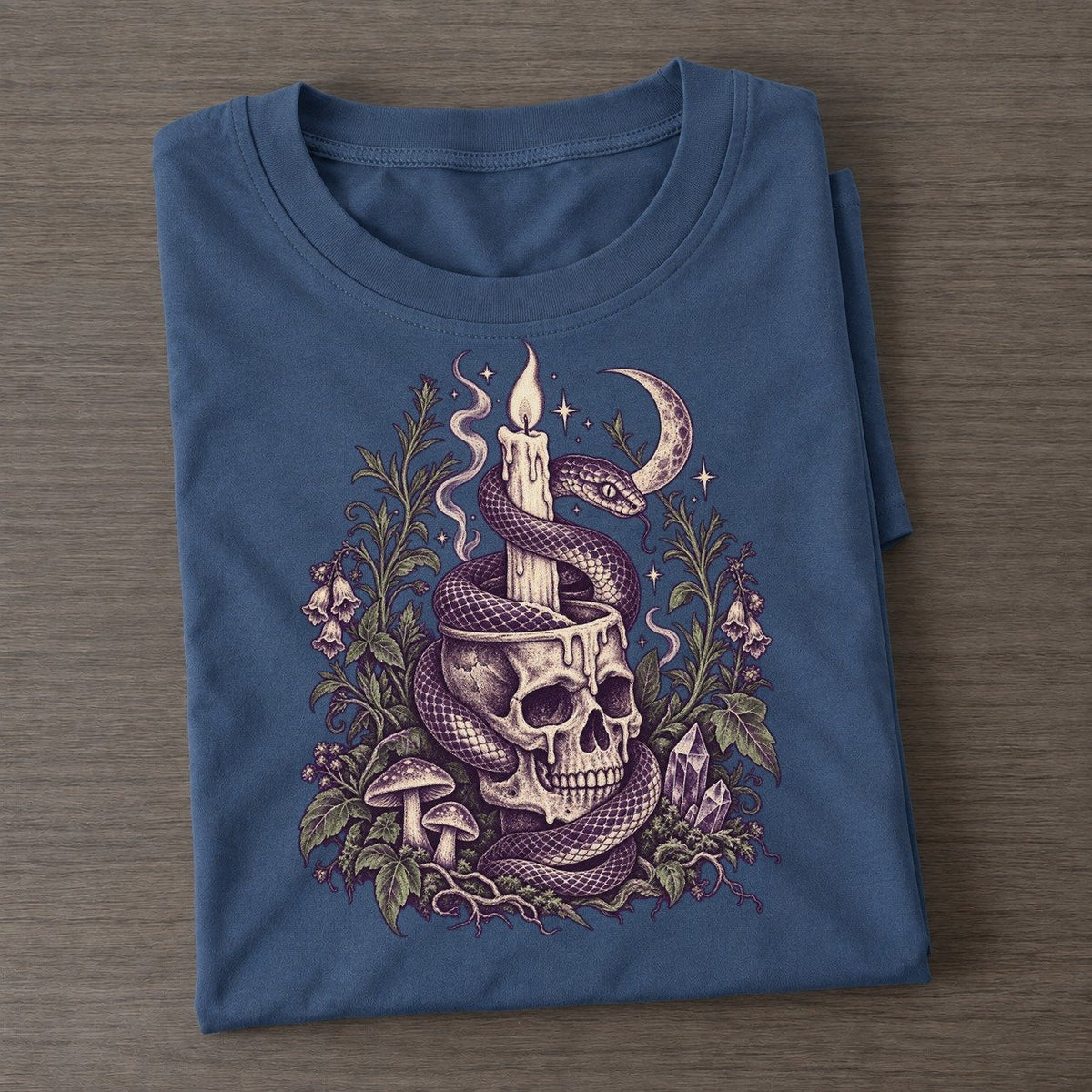 Snake Skull Candle Midnight Haunt Classic T-shirt – Twilight Navy